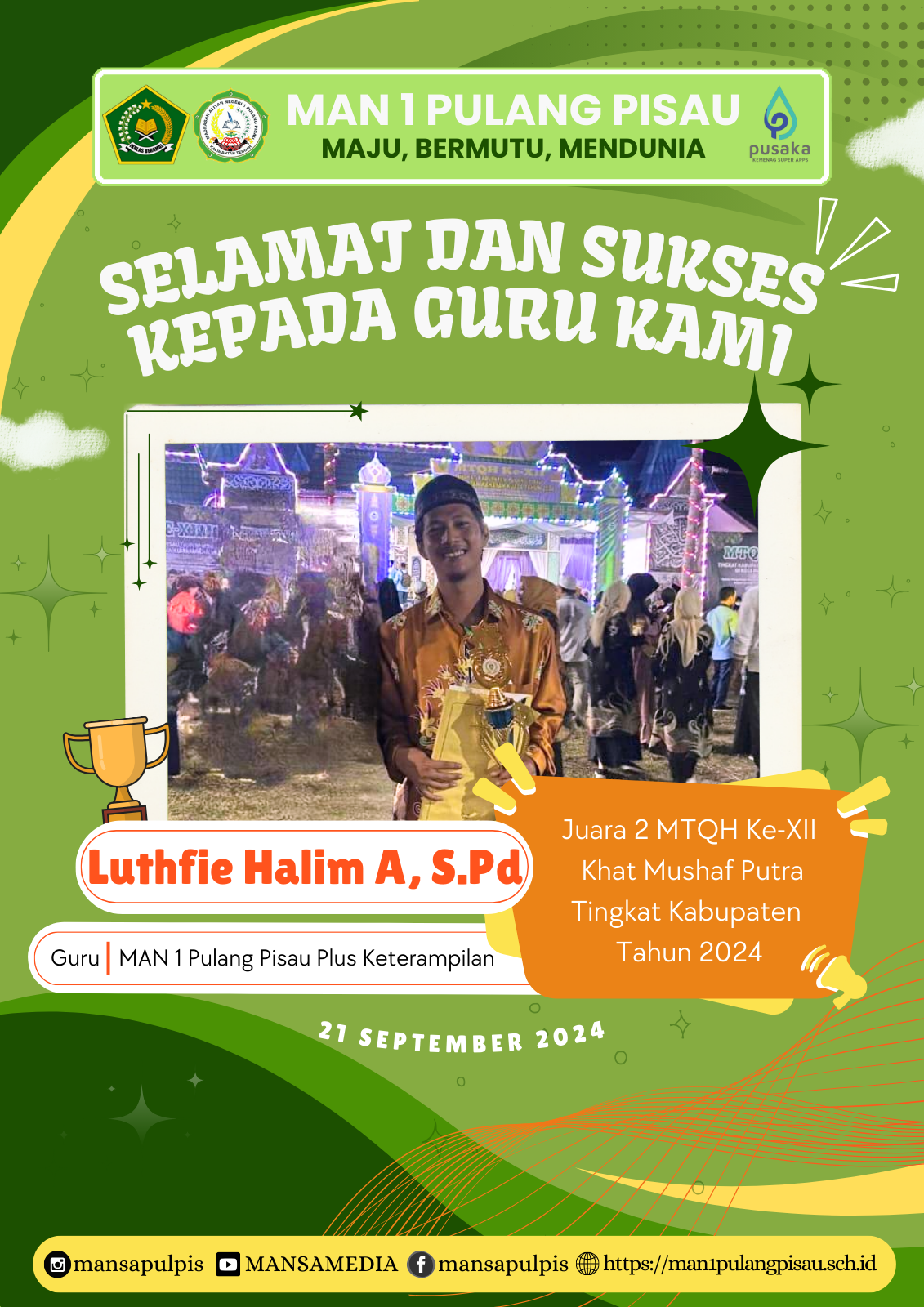 GURU MAN 1 PULANG PISAU PLUS KETERAMPILAN MERAIH JUARA 2 DALAM MTQH KE-XII TINGKAT KABUPATEN PULANG PISAU